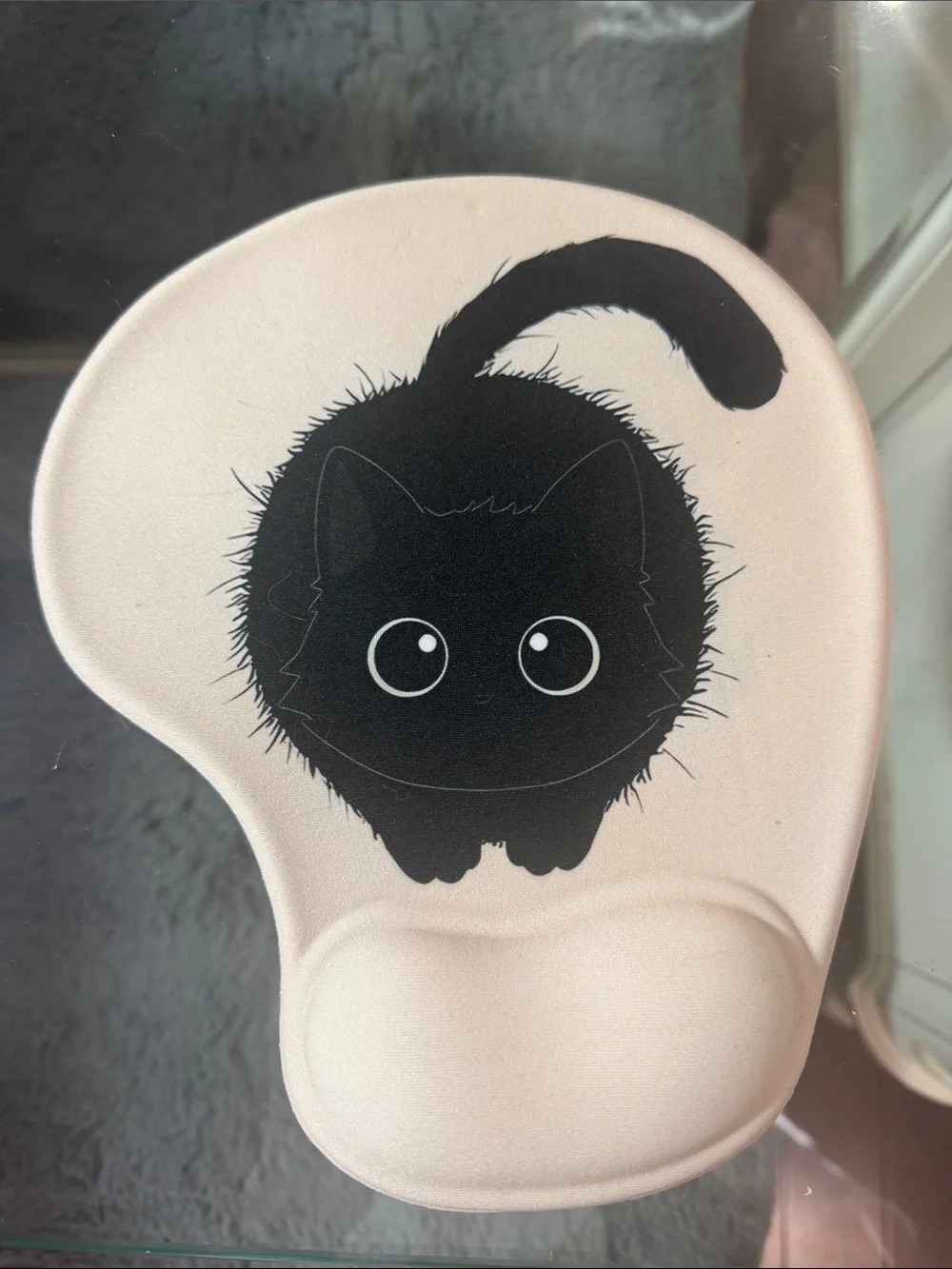 Pink Cat Wrist Support Mouse Pad with Black Kitty Design